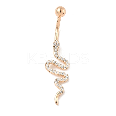 Snake Brass Micro Pave Clear Cubic Zirconia Curved Barbell Belly Rings LS-AJEW-L099-03G-1