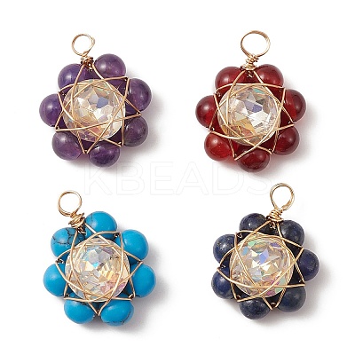 Natural & Synthetic Mixed Gemstone Flower Pendants PALLOY-JF02158-1