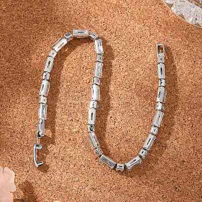 Brass Pave Clear Cubic Zirconia Rectangle & Flat Round Link Bracelets BJEW-YWC0002-02A-1