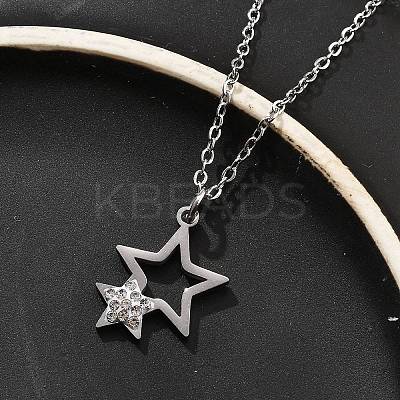 304 Stainless Steel Crystal Rhinestone Double Star Pendant Cable Chain Necklaces LS-NJEW-Z056-02A-P-1