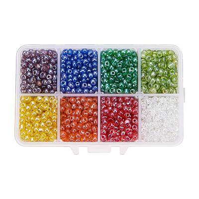 1 Box 6/0 Glass Seed Beads Transparent Colours Lustered Loose Spacer Beads SEED-X0050-4mm-13-1