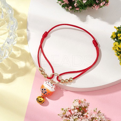Fortune Cat Handmade Porcelain Charm Bracelets BJEW-JB10505-1