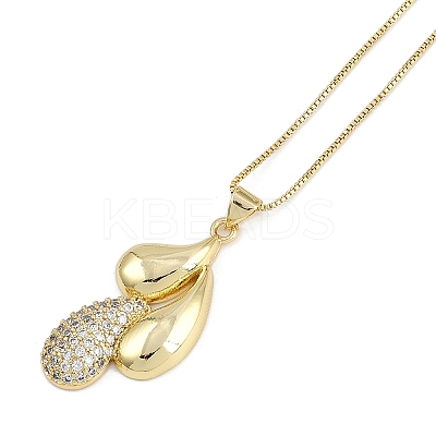 Brass Micro Pave Clear Cubic Zirconia Pendant Box Chain Necklaces for Women NJEW-U015-08G-03-1