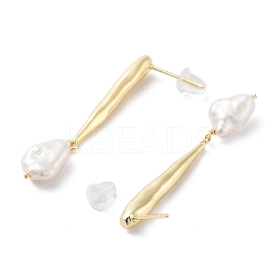 Natural Pearl Dangle Stud Earrings EJEW-P256-35G-1