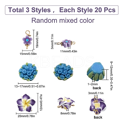 60Pcs 3 Style Handmade Polymer Clay Links Connectors FIND-SC0001-85-1