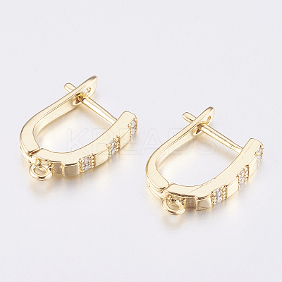 Brass Micro Pave Cubic Zirconia Hoop Earring Findings with Latch Back Closure LS-ZIRC-K075-26G-1