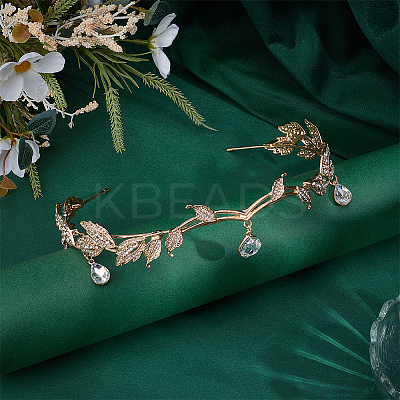 Alloy Rhinestone Teardrop Hair Bands AJEW-WH0434-53G-1
