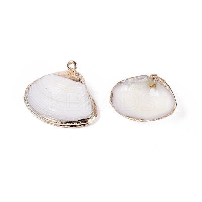 Electroplate Natural Sea Shell Pendants SSHEL-Q100-10KCG-1