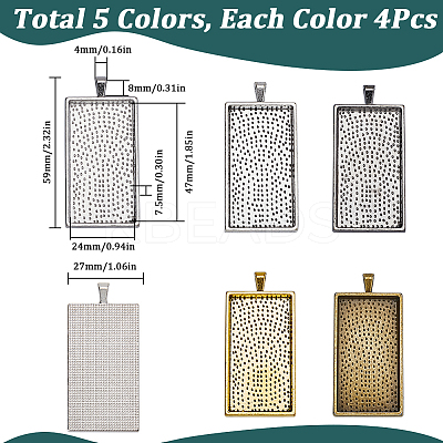 20Pcs 5 Colors Alloy Pendant Cabochon Settings FIND-SP0002-74-1