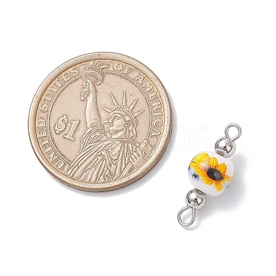 Handmade Flower Printed Porcelain Ceramic Round Links Connector Charms PALLOY-JF04451-01-1