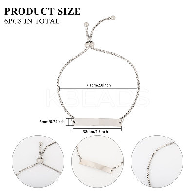 6Pcs Adjustable Stainless Steel Box Chain Slider Bracelets BJEW-CA0001-10-1