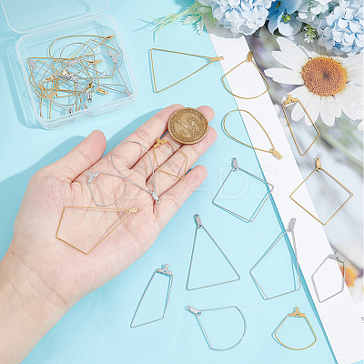 32Pcs 16 Style Teardrop & Fan & Kite & Rhombus & Triangle 304 Stainless Steel Wire Pendants STAS-UN0045-53-1