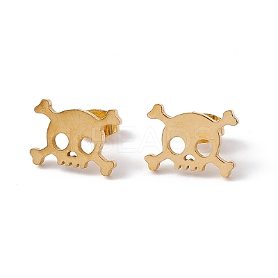 304 Stainless Steel Tiny Hollow Out Skull Stud Earrings for Women STAS-A065-06G-1