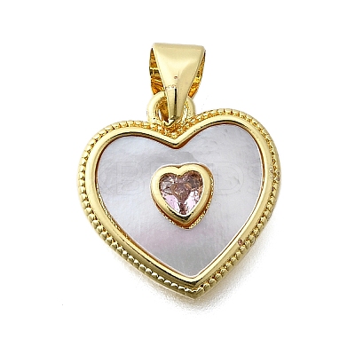 Brass Micro Pave Cubic Zirconia Heart Charms KK-V010-21G-1