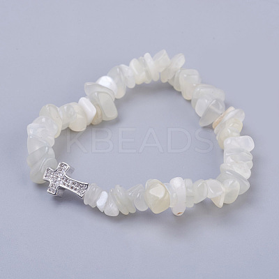 Natural White Moonstone Beads Stretch Bracelets BJEW-JB03926-10-1