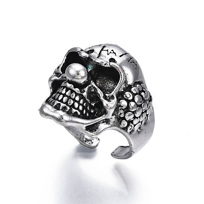 Gothic Punk Skull Alloy Open Cuff Ring for Men Women RJEW-T009-58AS-1