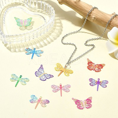 40Pcs 10 Styles Spray Painted 430 Stainless Steel Filigree Pendants STAS-CJ0002-53-1