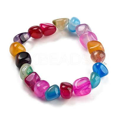 Dyed & Heated Natural Agate Nugget Beaded Stretch Bracelets BJEW-H238-01A-1