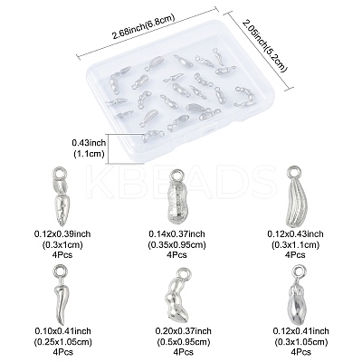 24Pcs 6 Styles Vegetables 304 Stainless Steel Charms STAS-FS0002-11-1