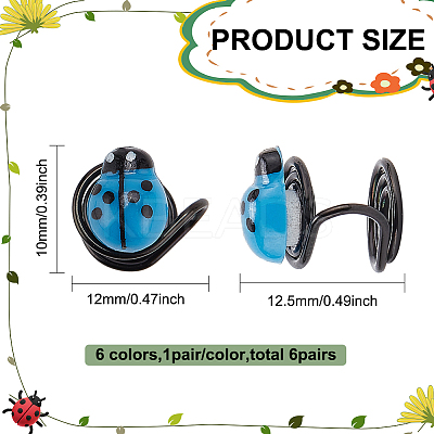 6 Pair 6 Color Plastic Ladybug Cuff Earrings EJEW-AB00001-1
