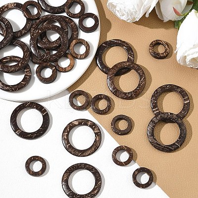 35Pcs Wood Jewelry Findings Coconut Linking Rings COCO-YW0001-01-1