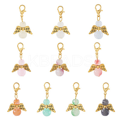 20Pcs 10 Colors Glass Bead with Alloy Pendant Decorations HJEW-TAC0110-1
