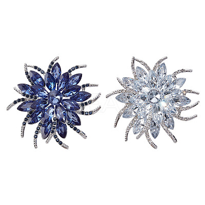2Pcs 2 Colors Flower Alloy Glass Rhinestone Lapel Pins for Wedding Party JEWB-DR0001-07C-1