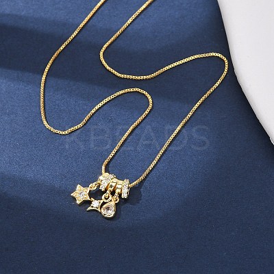 Brass Pave Clear Cubic Zirconia Pendant Box Chain Adjustable Slider Necklaces NJEW-D348-03C-G-1