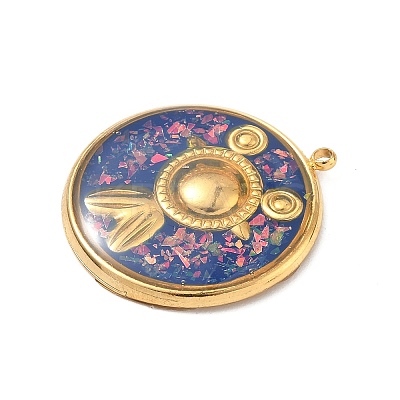 304 Stainless Steel Epoxy Resin with Natural Shell and Sequins Inside Pendants STAS-L026-17G-F04-1