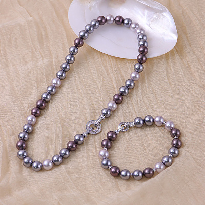 Glass Pearl Round Beaded Necklaces & Bracelets Sets for Women WGE4CCE-03-1