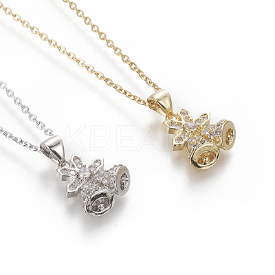 Brass Micro Pave Cubic Zirconia Pendant Necklaces NJEW-I230-23-1