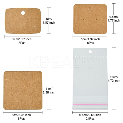 24Pcs 3 Styles Blank Kraft Paper Earring Display Cards CDIS-FS0001-10-1