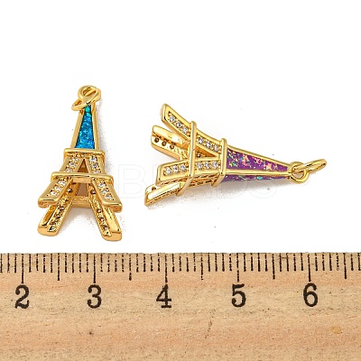 Brass Micro Pave Cubic Zirconia with Synthetic Opal Pendants KK-K356-18G-1