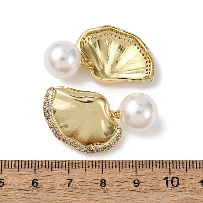 Brass Micro Pave Clear Cubic Zirconia Leaf Stud Earrings EJEW-H165-03A-G-1