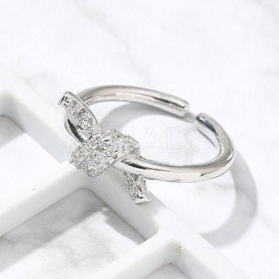 Brass Micro Pave Clear Cubic Zirconia Open Cuff Rings RJEW-G336-01P-1
