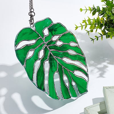 Monstera Leaf Acrylic Pendant Decorations HJEW-WH0043-33B-1