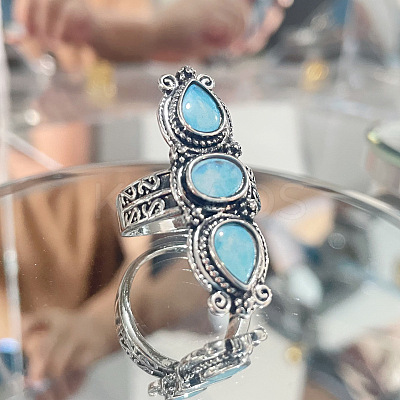 Teardrop & Oval Bohemian Style Zinc Alloy with Resin Imitation Moonstone/Rhinestone Finger Rings FS-WGFB6C4-10-1