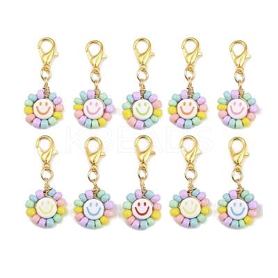 Glass Seed & Acrylic Smiling Face Pendant Decorations HJEW-JM04206-S-1
