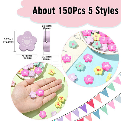 150Pcs 5 Colors Spray Painted Wood Beads WOOD-CJ0001-81-1