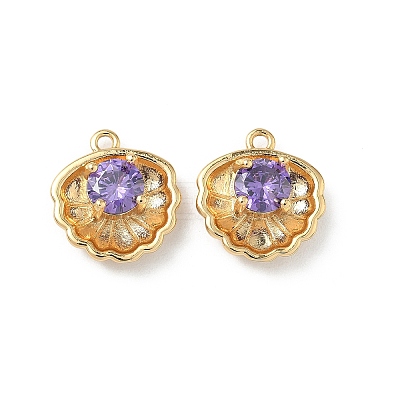 Brass Micro Pave Cubic Zirconia Shell Shape Charms KK-Z136-56G-02-1