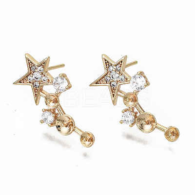 Brass Micro Pave Clear Cubic Zirconia Earring Findings KK-S356-127G-NF-1