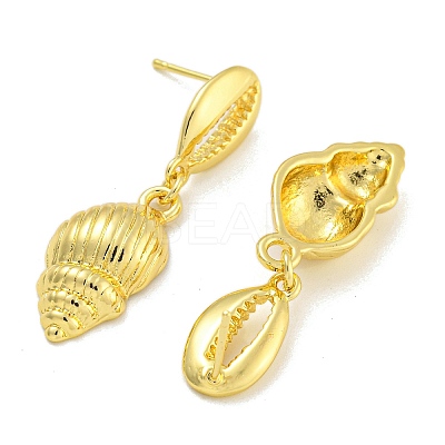 Rack Plating Conch Brass Stud Earrings EJEW-I313-06G-1