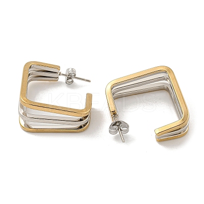Square 202 Stainless Steel Multi Layered Stud Earrings EJEW-H003-13GP-01-1