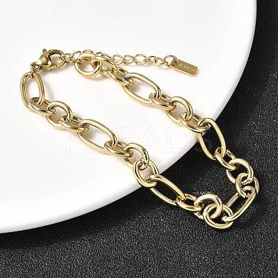 304 Stainless Steel Figaro Chains Bracelet for Women BJEW-Z140-03G-1