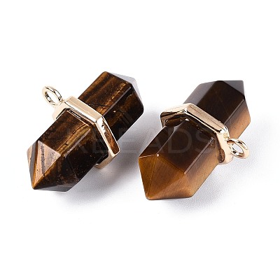 Natural Tiger Eye Double Terminal Pointed Pendants G-N345-09I-1
