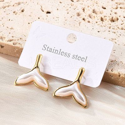 201 Stainless Steel Mermaid Tail Stud Earrings EJEW-P304-01G-1