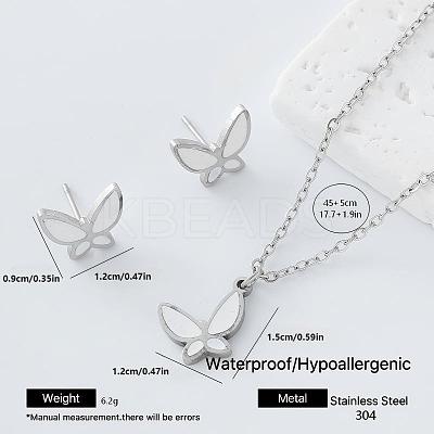 304 Stainless Steel Enamel Butterfly Pendant Necklace & Stud Earrings Set for Women AP1846-4-1