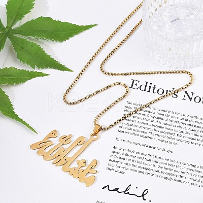 201 Stainless Steel Arabic Pendant Box Chain Necklaces for Women Men LS-NJEW-R013-06G-1