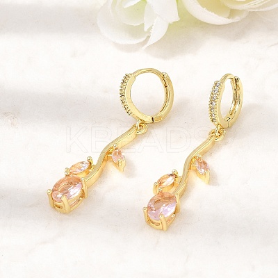 Brass Micro Pave Cubic Zirconia Hoop Earrings CU-CBA108A-14G-06-1