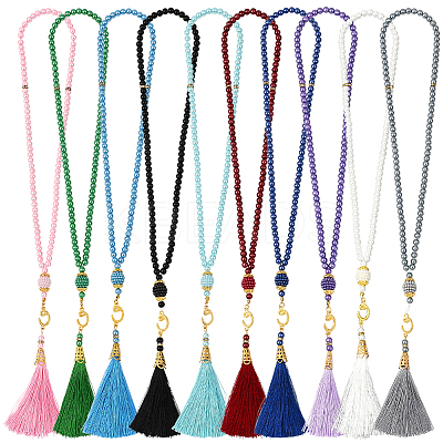 10Pcs 10 Colors Round Glass Imitation Pearl Beaded Decorations AJEW-SC0031-47-1